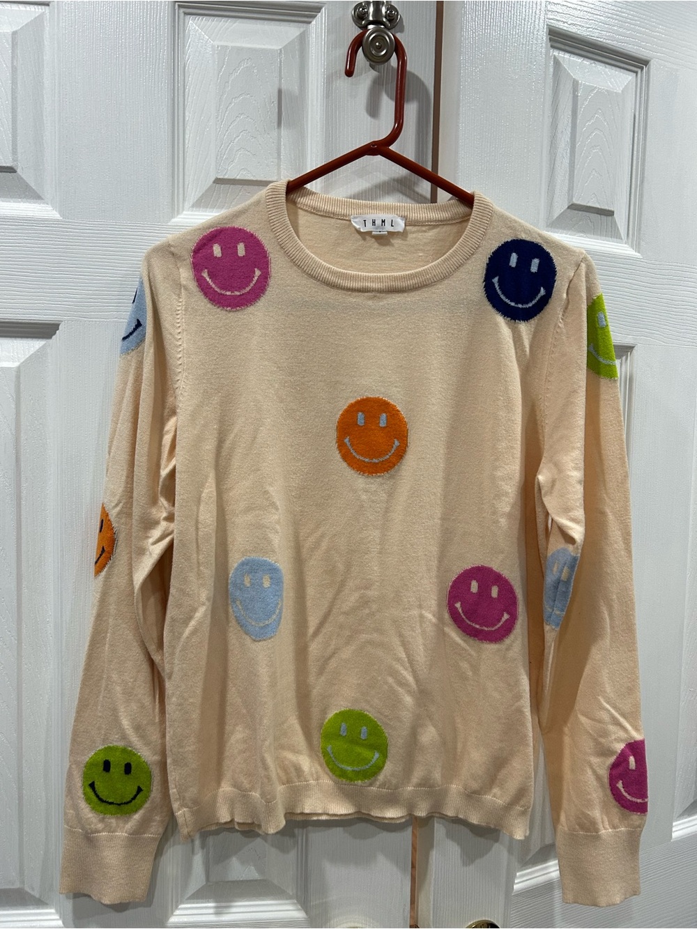 THML Cream Sweater with Multicolor Smiley Faces